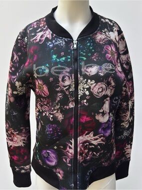 Bebe Sport Y2K Jacket Black With Floral Zip Up Med Bomber style